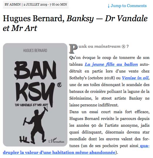 Lelitteraire parle du livre sur Banksy de Hugues BERNARD